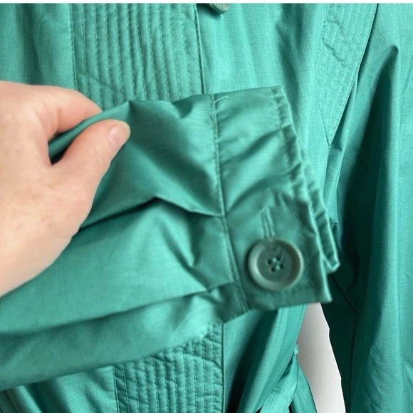 Vintage 80s Micki Green Long Raincoat Belt Lined Quilted Korea 9 10 Medium - Picture 8 of 11